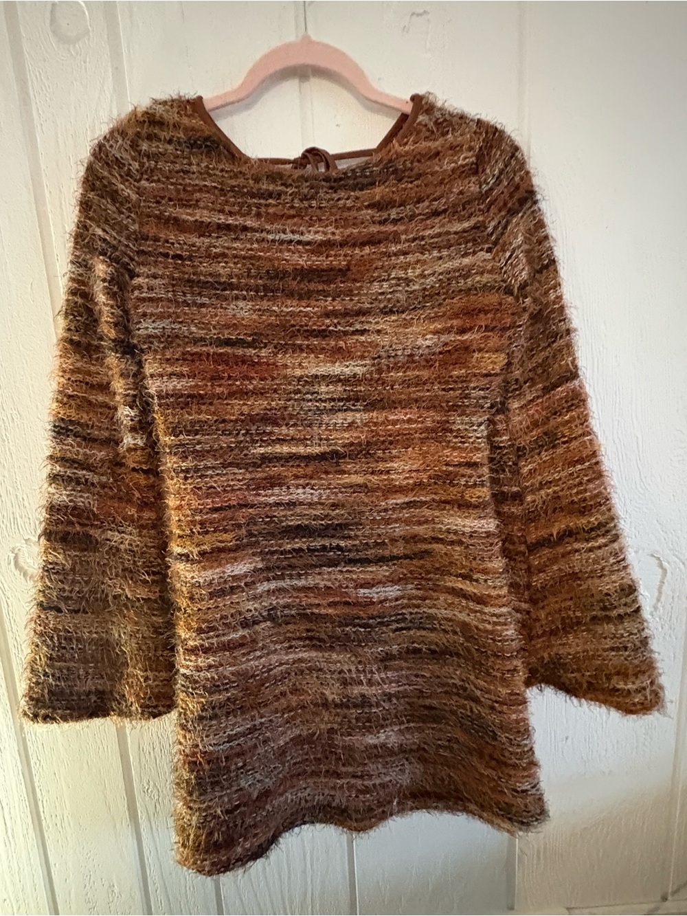 Textured Multitone Brown Knit Mini Dress